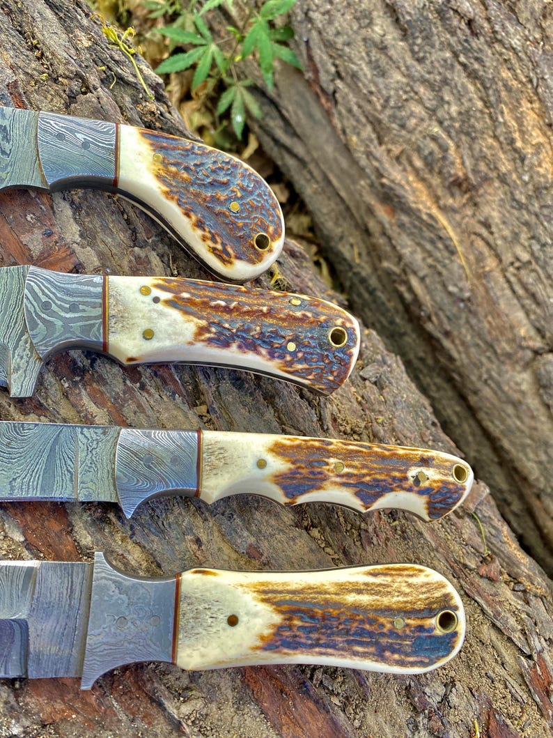 Handmade Damascus Steel Hunting Knife 4 Pc Set Roll Beg,Best For Gift Birthday Best For Gift Christmas