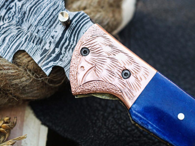 Custom Handmade Damascus Steel Folding Pocket Knife With Leather Sheath