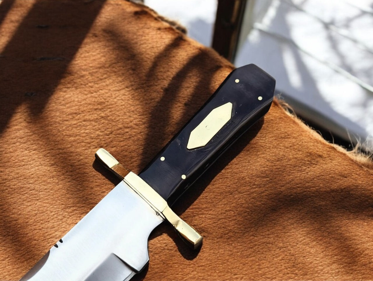Custom Handmade Hunting Bowie Knife With Leather Sheath