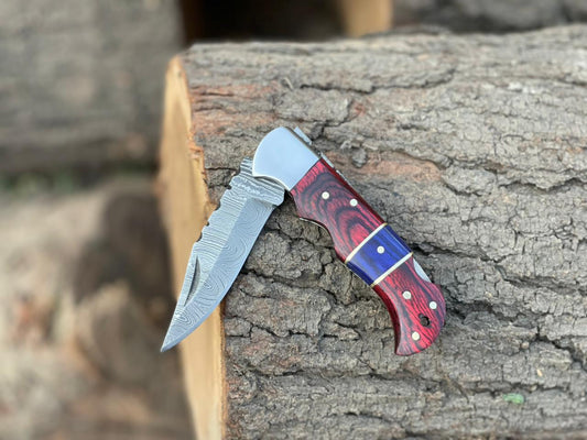 Custom Handmade Damascus Steel Folding Pocket Knife