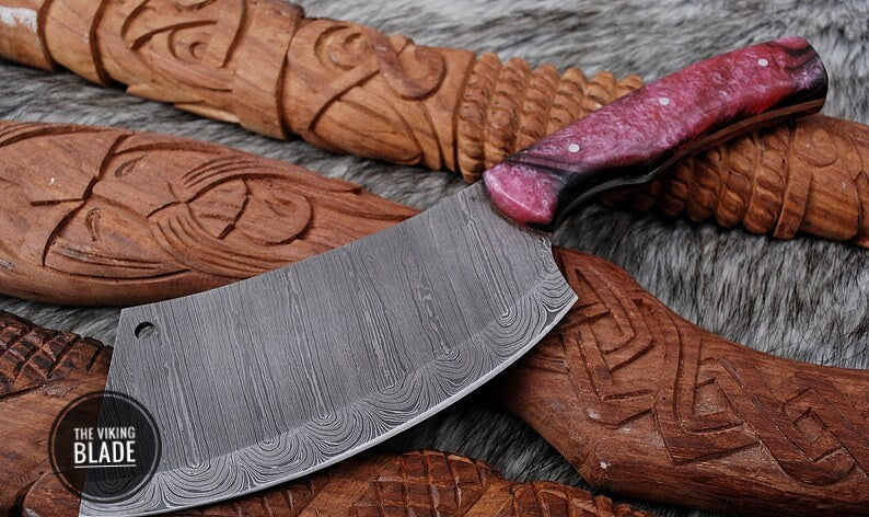 12" Custom Handmade Damascus Steel Cleaver, chopping Mincing Chopper Knife Comes With Genuine Leather Sheath