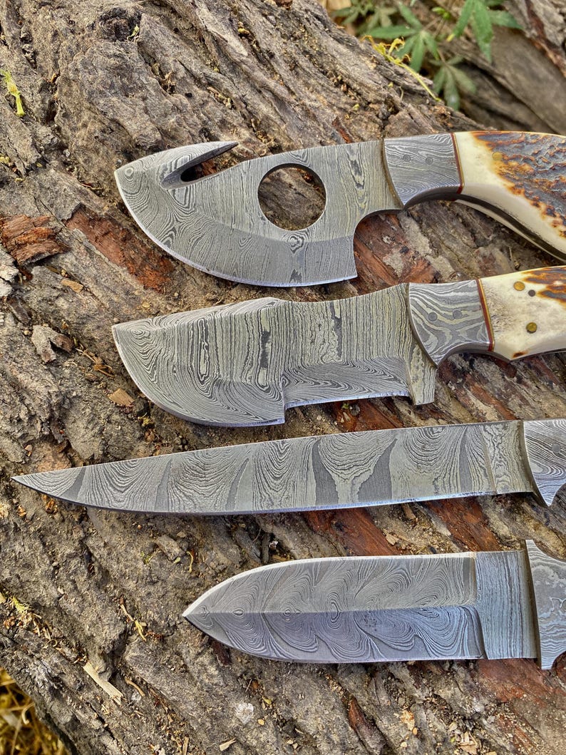 Handmade Damascus Steel Hunting Knife 4 Pc Set Roll Beg,Best For Gift Birthday Best For Gift Christmas