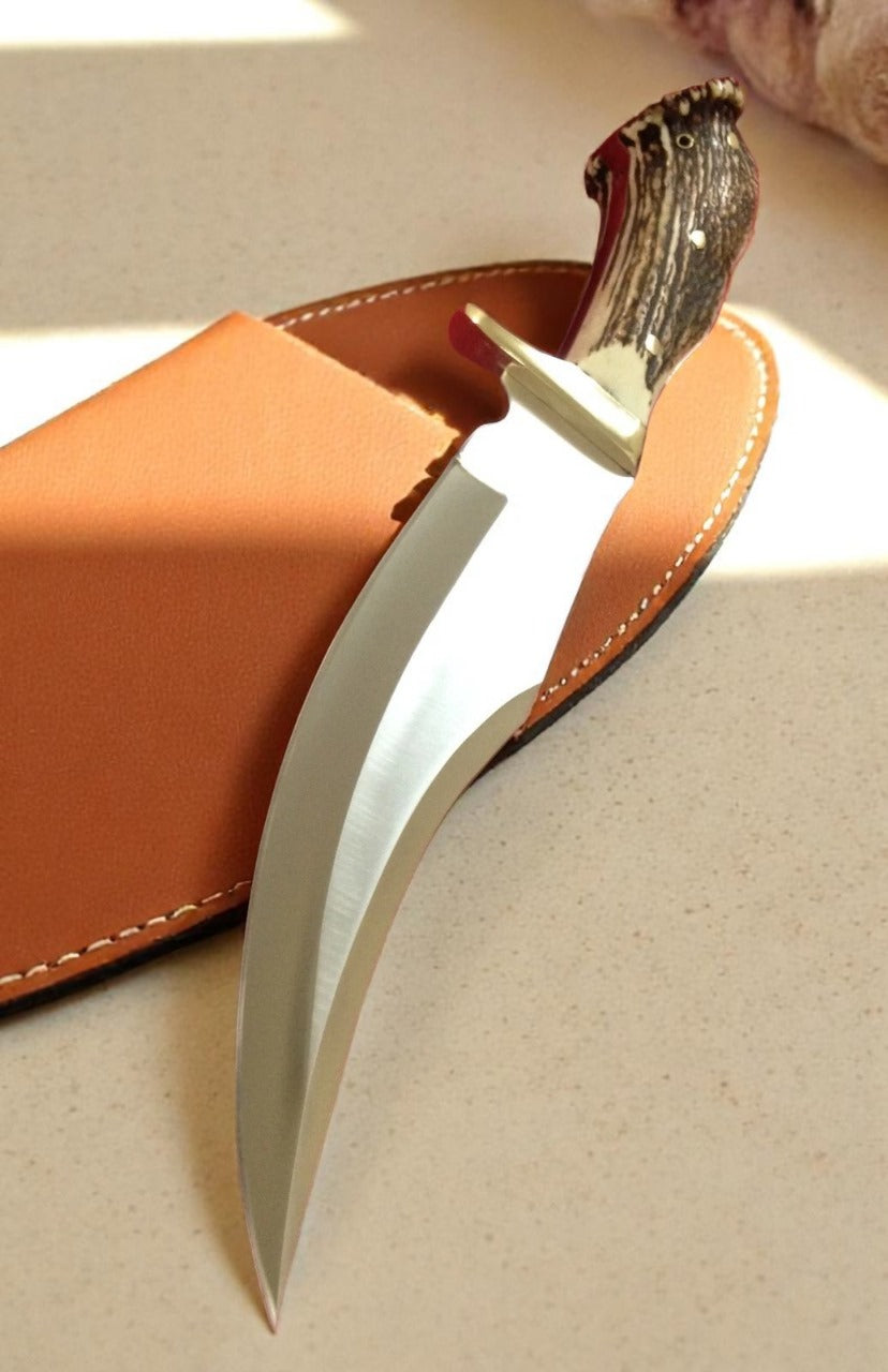 Custom Handmade Hunting Bowie Knife With Leather Sheath