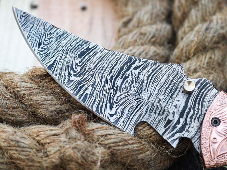 Custom Handmade Damascus Steel Folding Pocket Knife With Leather Sheath