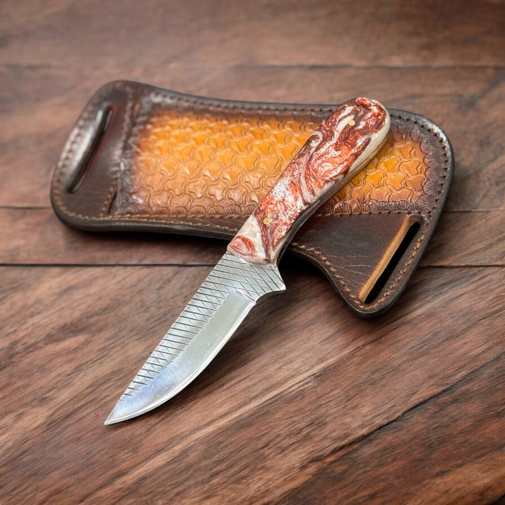 Handcrafted Country Knife with Leather Belt Sheath – Durable Rasp Tool Blade