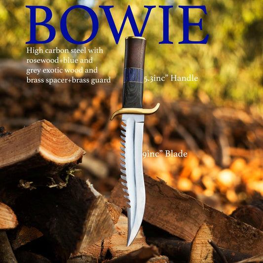 Custom Handmade Hunting Bowie Knife With Leather Sheath