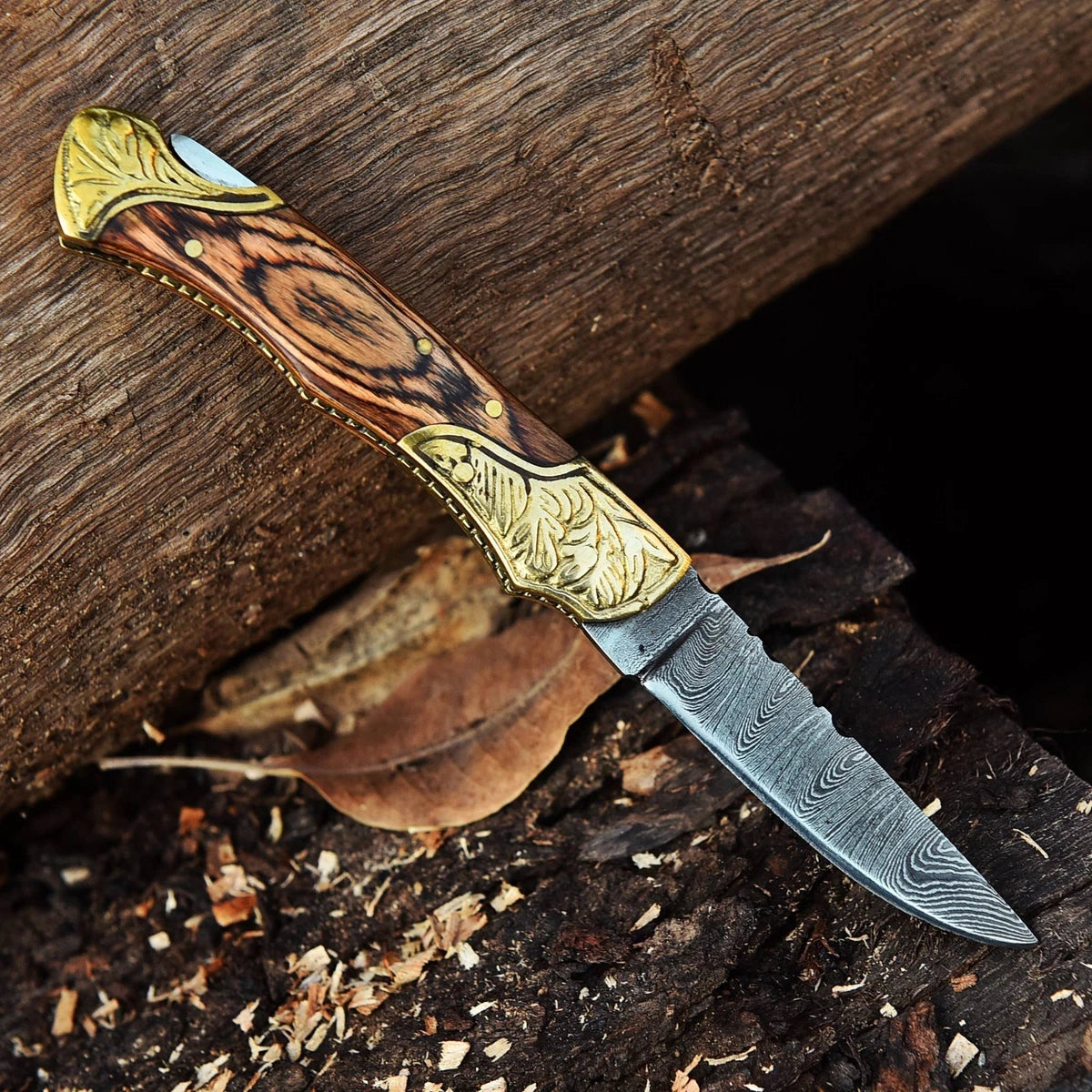 Professional Damascus Steel Folding Knife for EDC Camping Hunting With Sheath