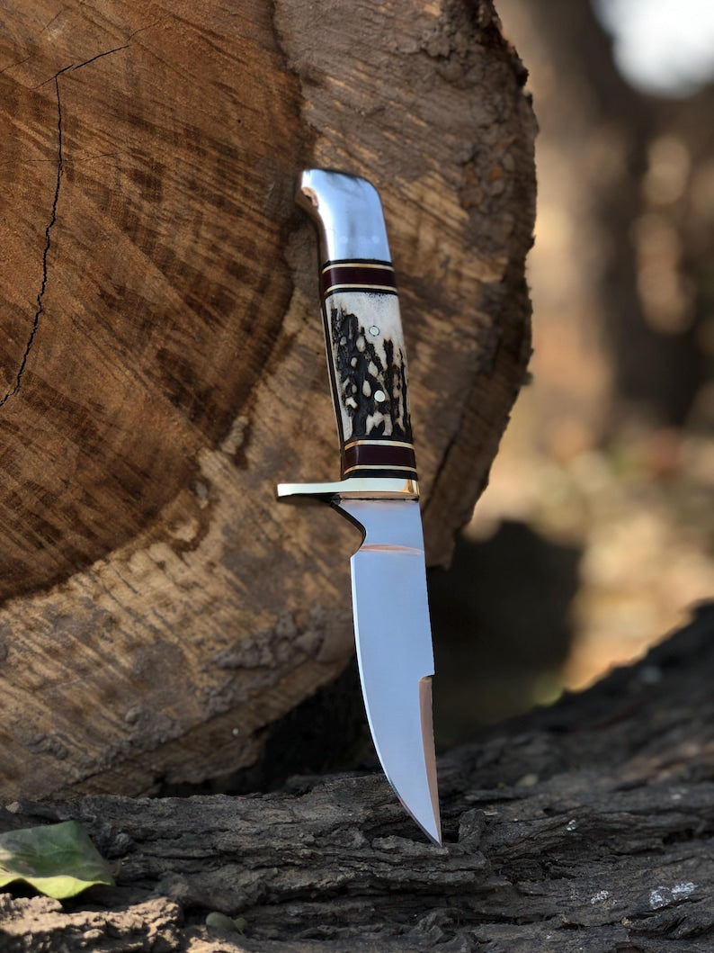 handmade skinning knife stainless steel stag handle with seath