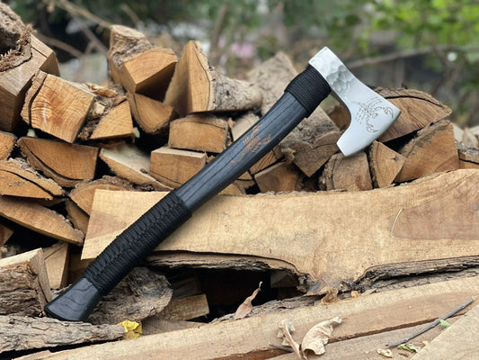 Hand Crafted High Carbon Steel Forging Blade Viking Style Axe — Engraved Blade & Handle