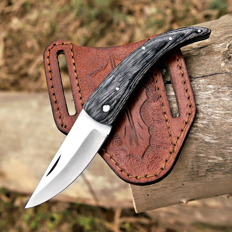 Handmade J2 Steel Folding Knife With Beautiful Leather Sheath