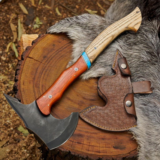 Unique Camping Hatchet Axe With Cow Leather Sheath – Hunting Throwing Axe – Best For Wood Broken And Camping