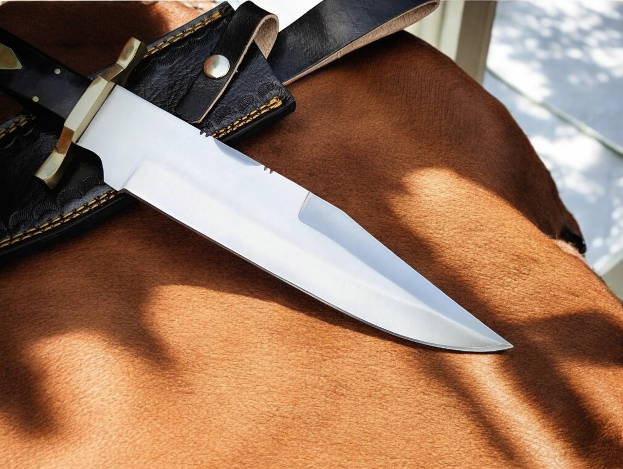Custom Handmade Hunting Bowie Knife With Leather Sheath