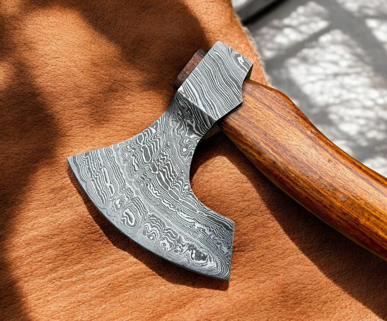 Custom Handmade Damascus Steel Axe Superb Leather Sheath