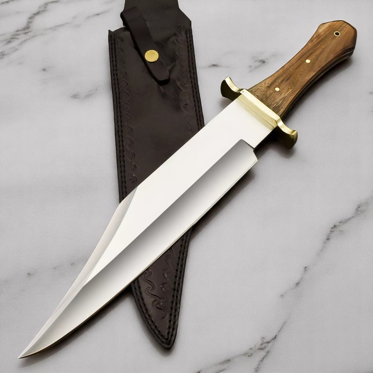 Custom Handmade Hunting Bowie Knife With Leather Sheath