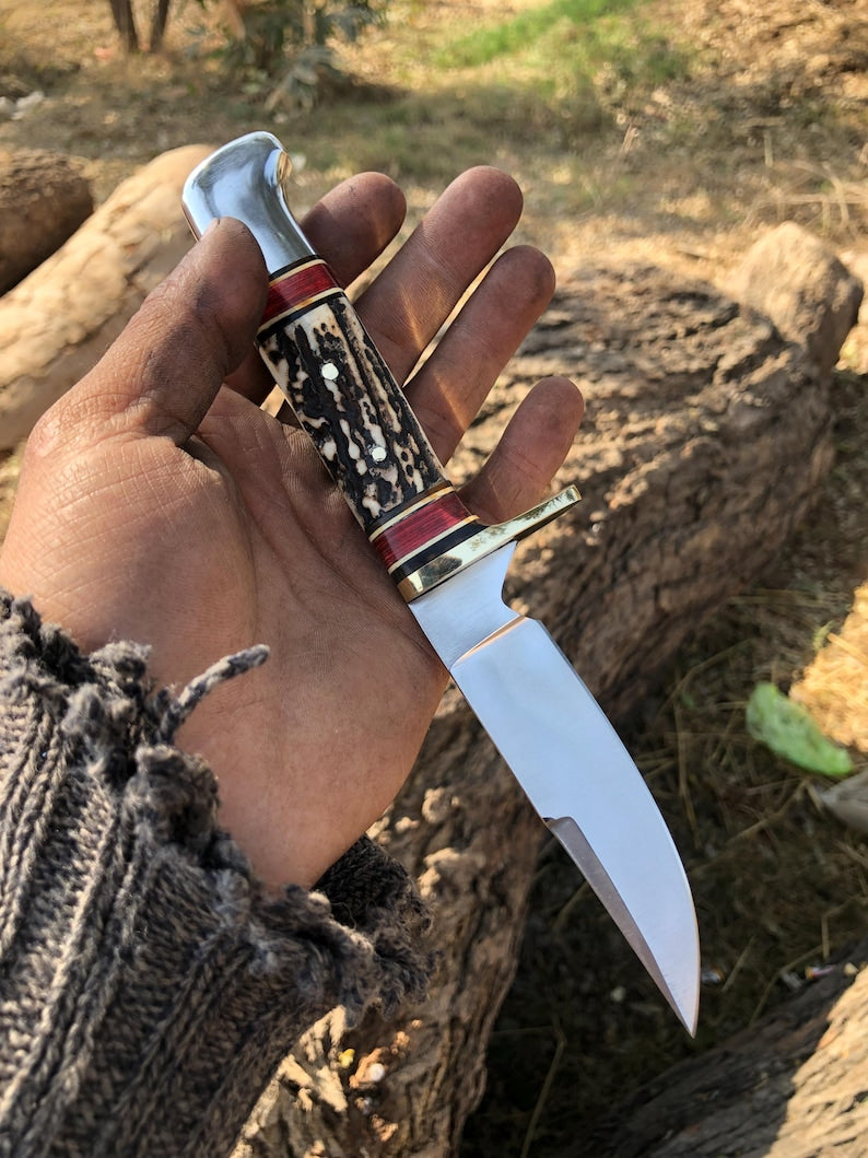 handmade skinning knife stainless steel stag handle with seath