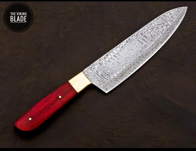 Handmade Damascus Chef Knife Hand Forged Japanese Gyuto Kitchen Knife With Leather Roll Kit