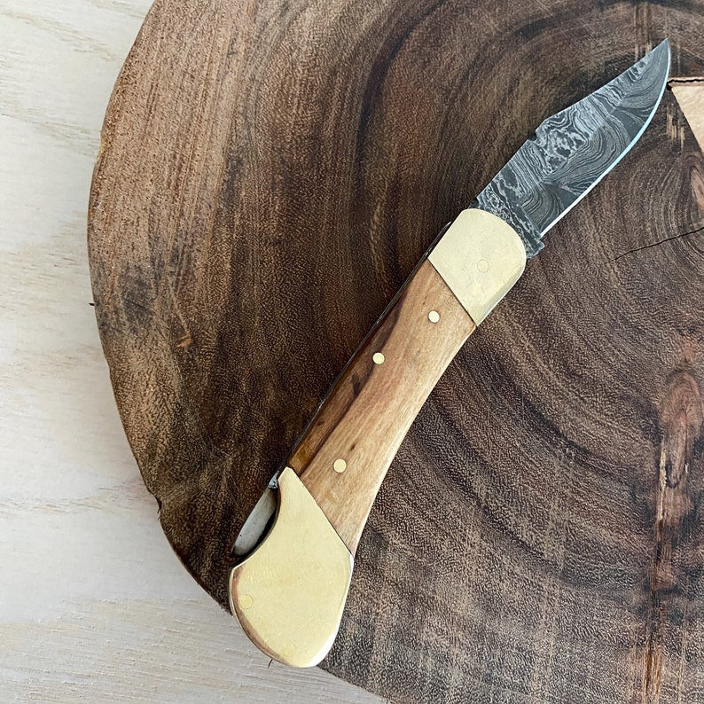 Custom Handmade Damascus Steel Folding Pocket Knife With Leather Sheath