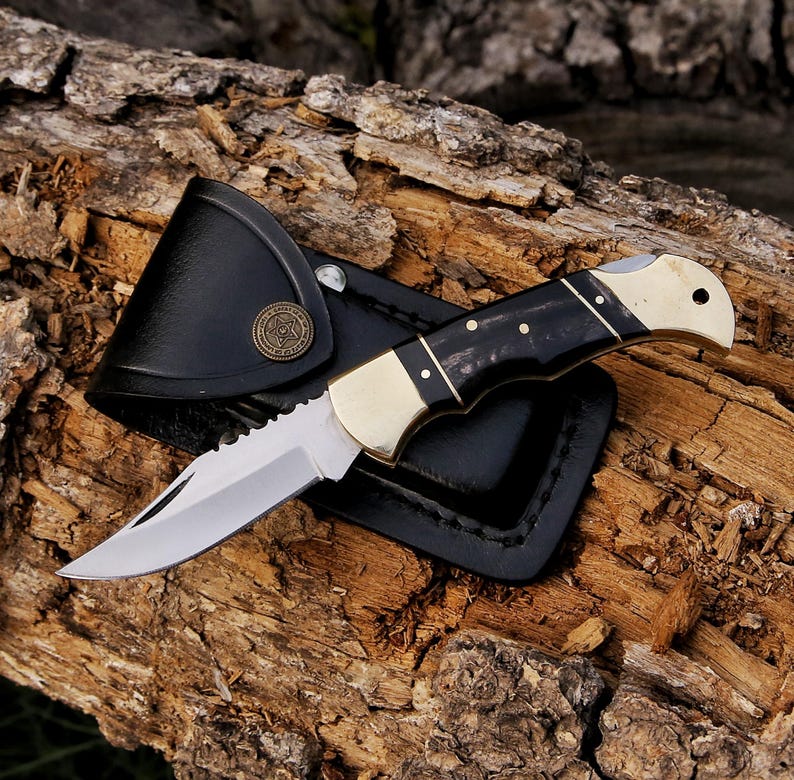 Custom Handmade Pocket Knife With Leather Pouch