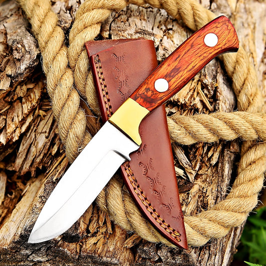 Custom Handmade Hunting Knife With Leather Sheath