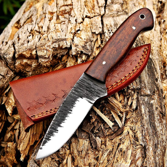 Custom Handmade Carbon Steel Skinner Knife With Leather Pouch