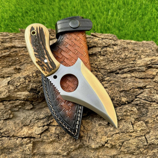 Custom Handmade Skinner Hunting Knife With Leather Sheath