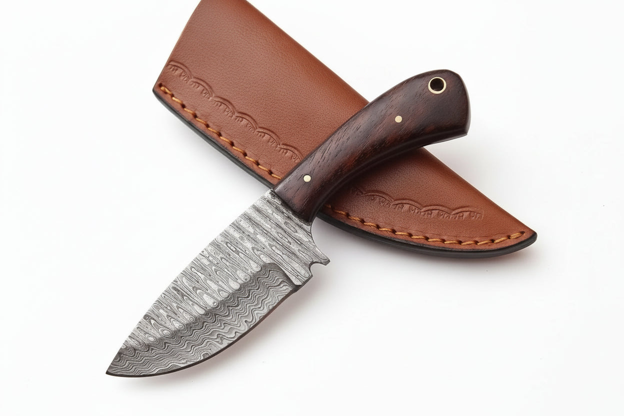 Handmade Forged Damascus Steel Fix Blade Knife Full Tang With Leather Sheath