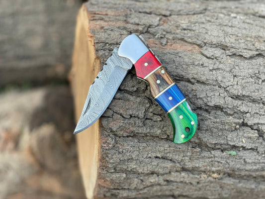 Custom Handmade Damascus Steel Folding Pocket Knife