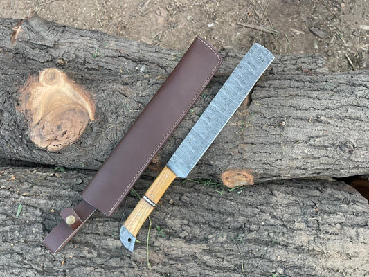 Custom Handmade Damascus Steel Bread Chef Knife With Leather Sheath