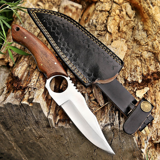 Custom Handmade Hunting Knife With Leather Sheath