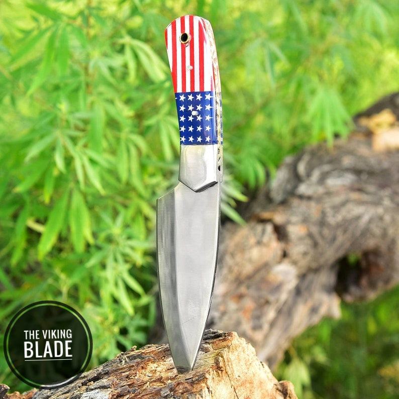 Custom Handmade Fixed Knife D2 Steel Blade Survival hunting American flag handle