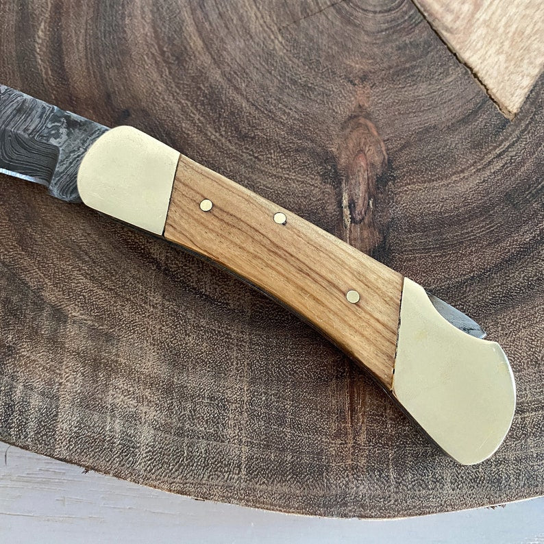 Custom Handmade Damascus Steel Folding Pocket Knife With Leather Sheath