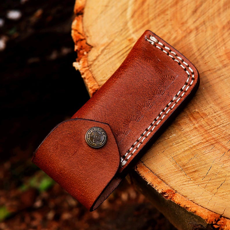 Custom Handmade Damascus Steel Folding Pocket Knife With Leather Pouch