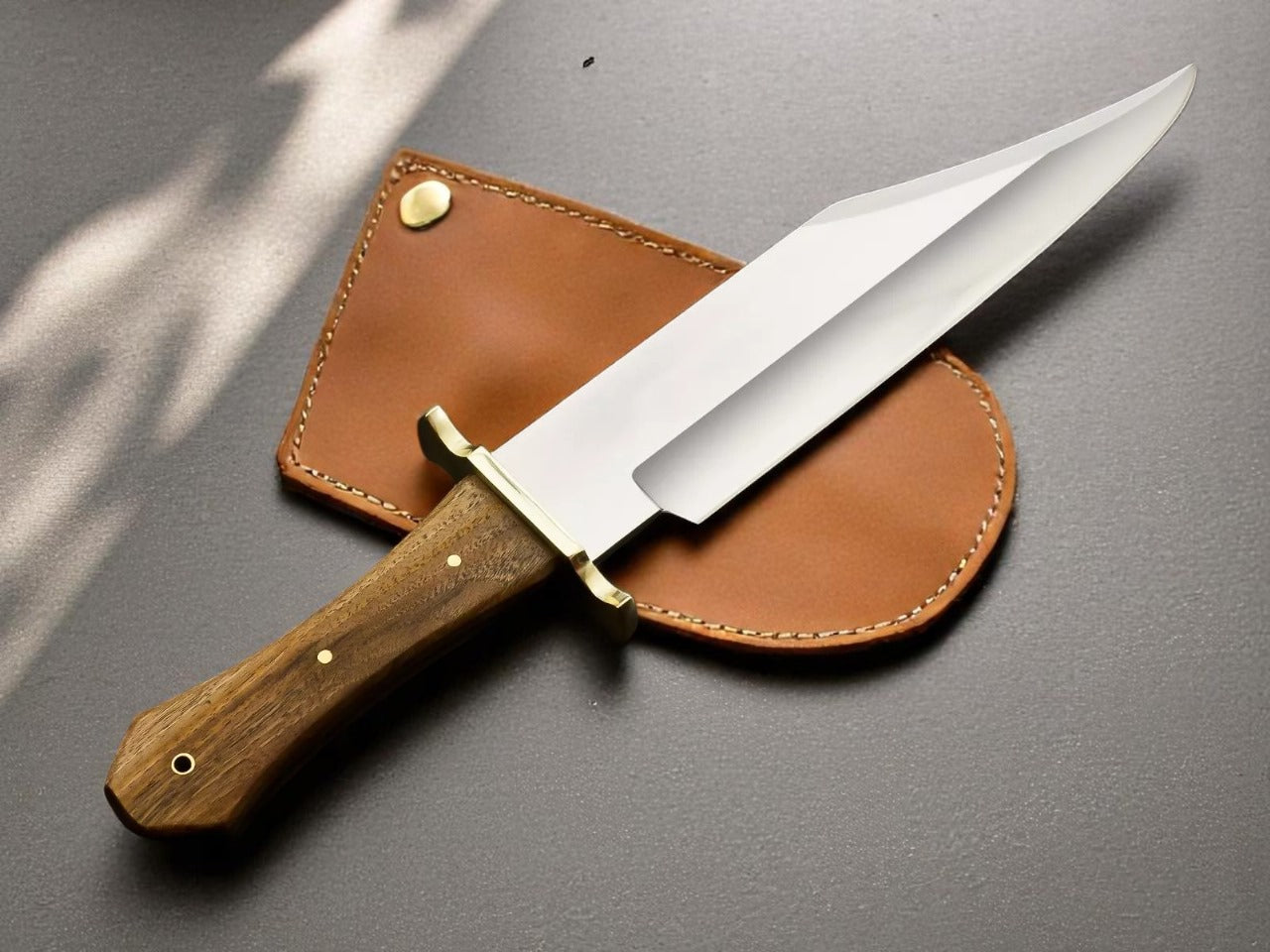 Custom Handmade Hunting Bowie Knife With Leather Sheath