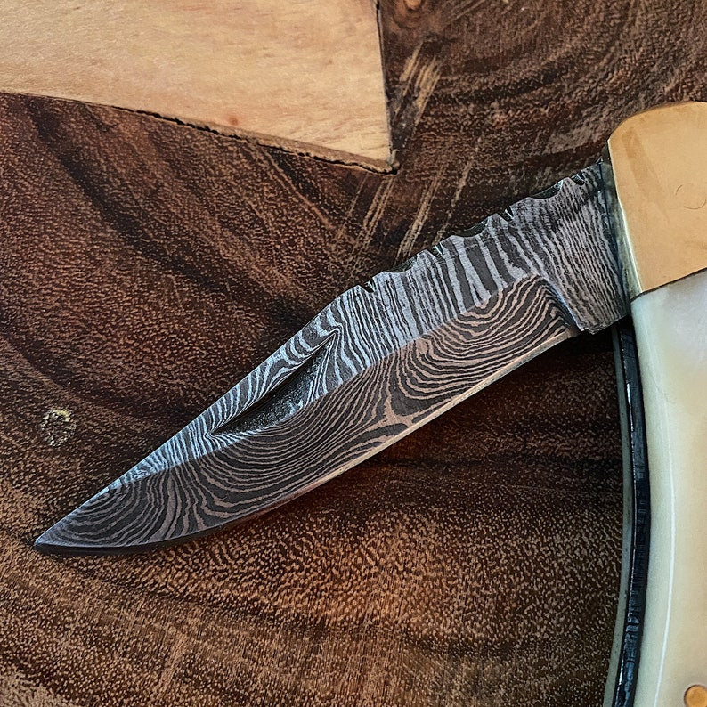 Custom Handmade Damascus Steel Folding Pocket Knife With Leather Pouch