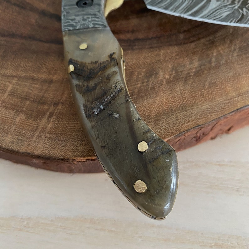 Custom Handmade Damascus Steel Folding Pocket Knife With Leather Sheath
