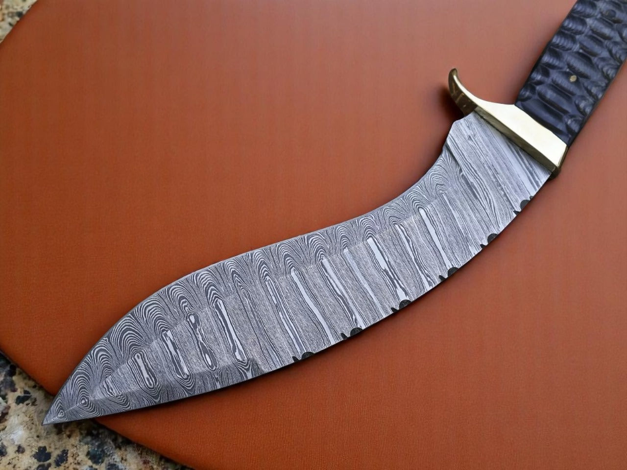 Custom Handmade Damascus Steel Kukri Knife With Leather Sheath