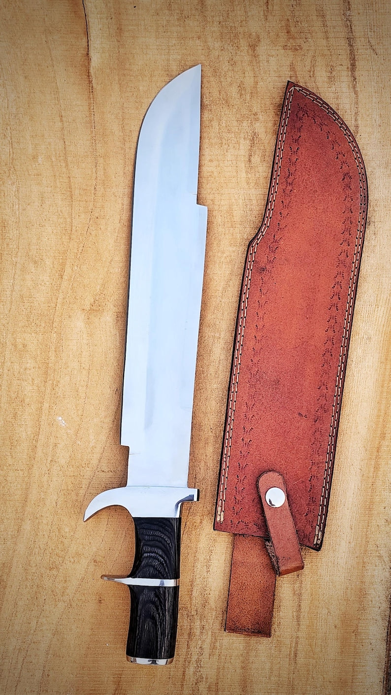 Custom Handmade Hunting Bowie Knife With Leather Sheath