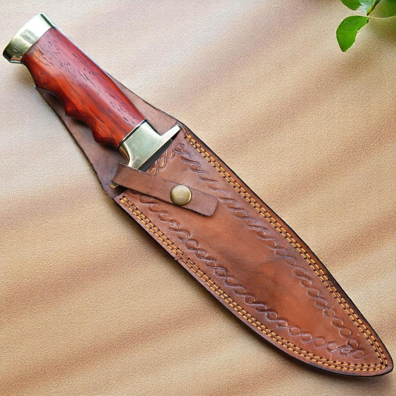 Custom Handmade Hunting Knife With Leather Sheath