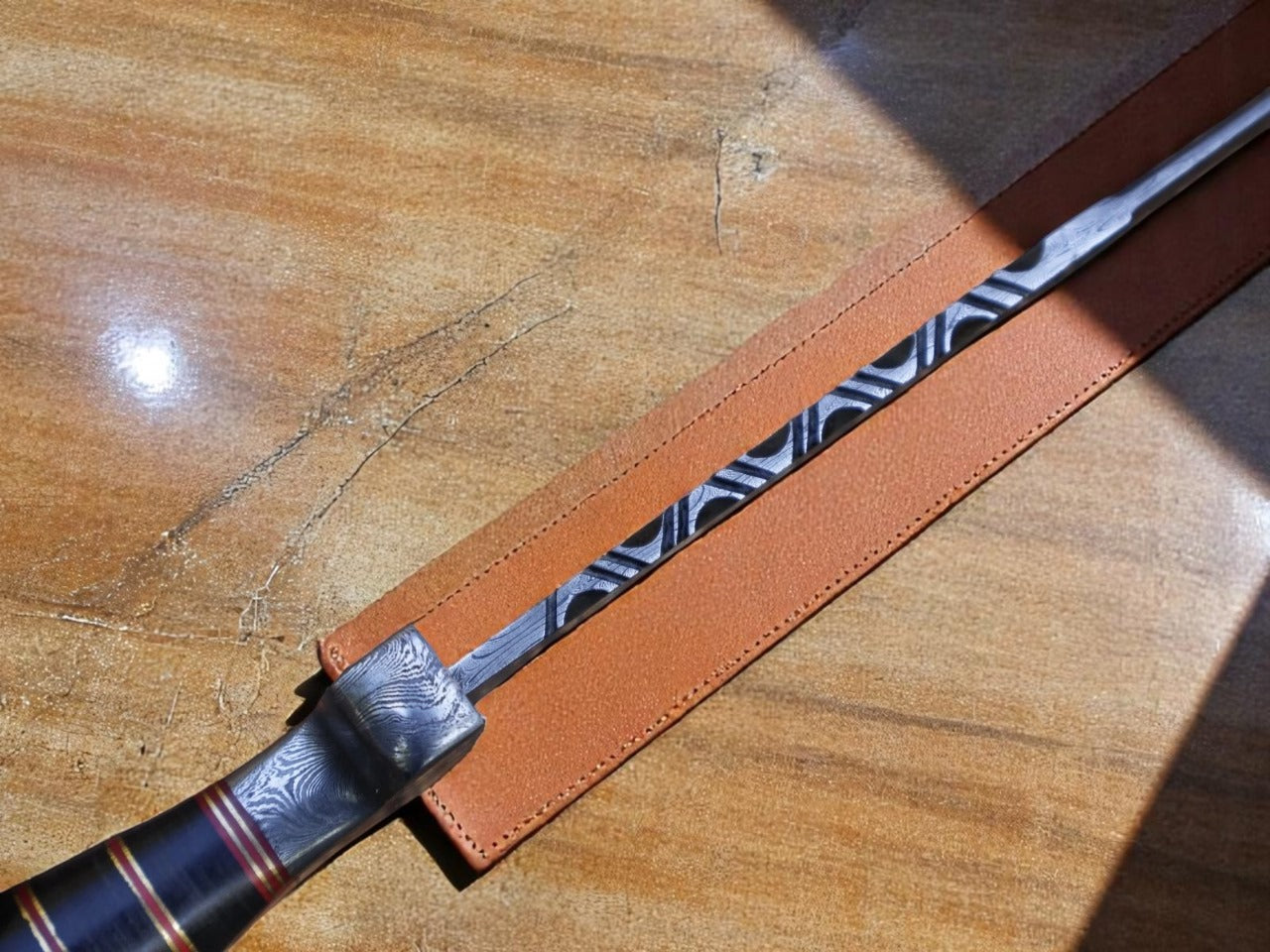 Custom Handmade Damascus Steel Hunting Knife With Leather Sheath