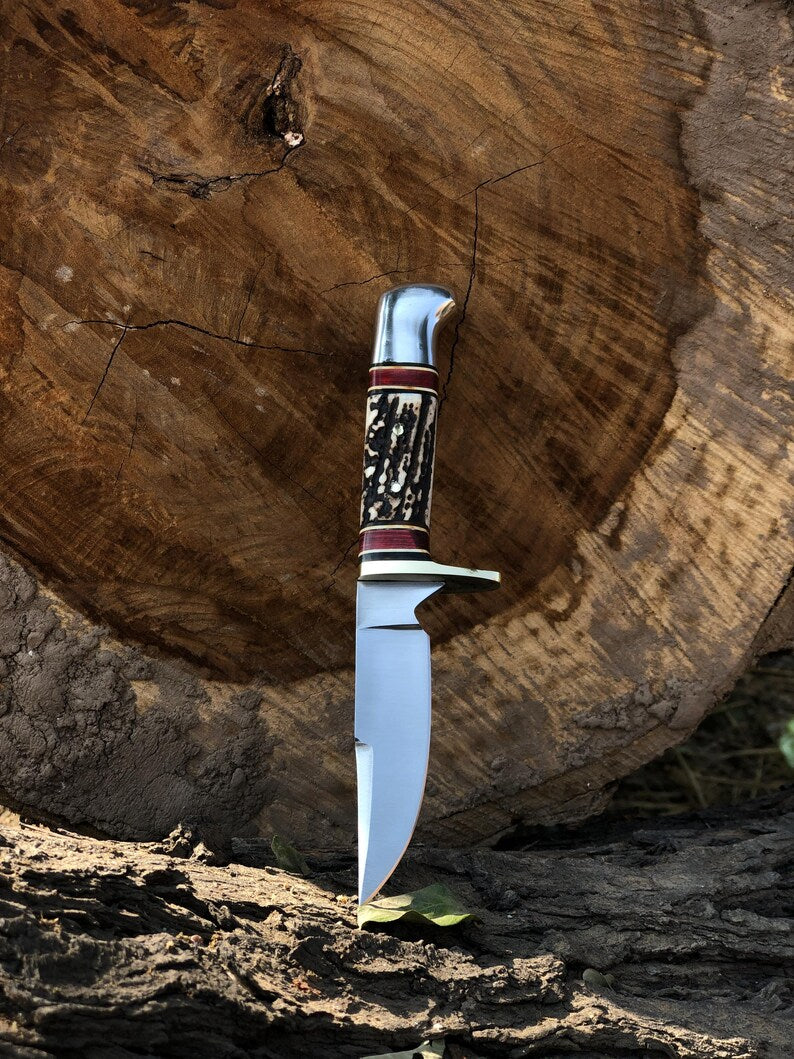 handmade skinning knife stainless steel stag handle with seath
