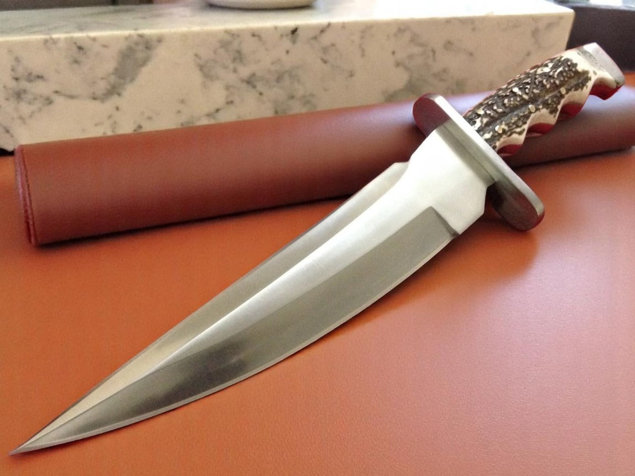 Custom Handmade Hunting Bowie Knife With Leather Sheath