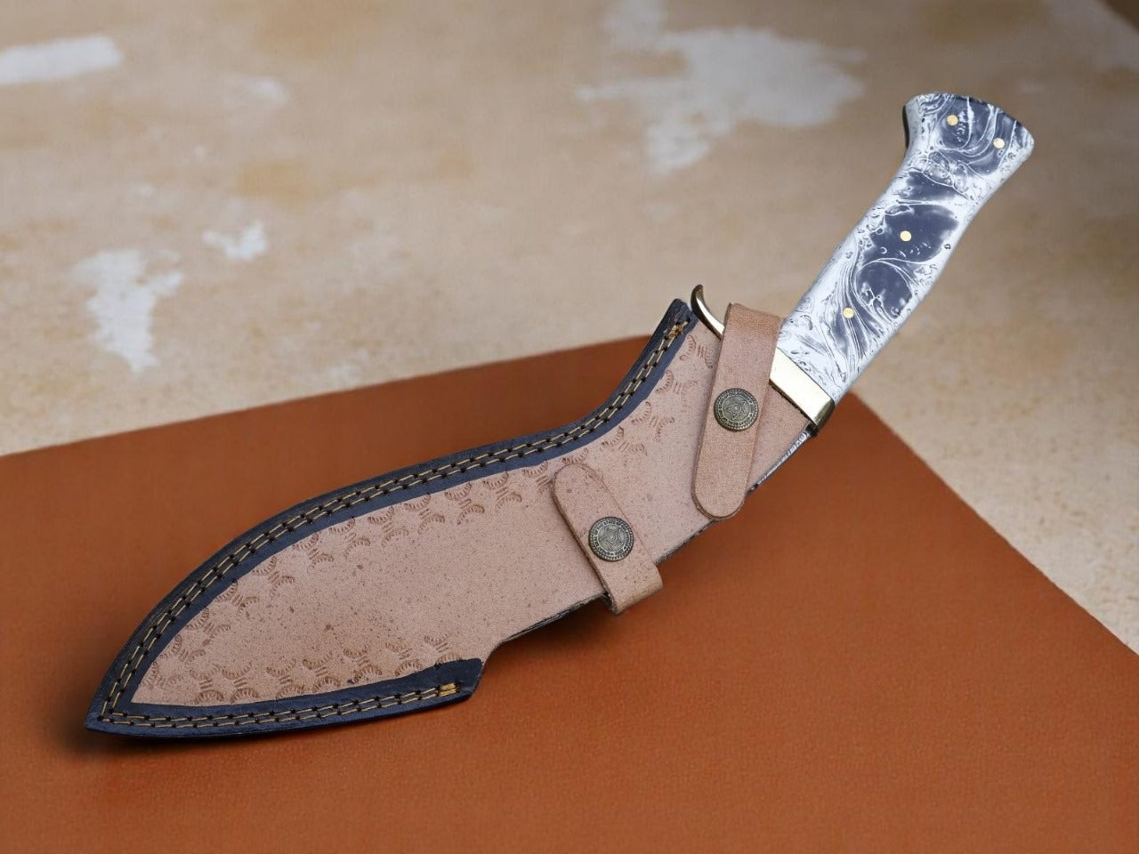 Custom Handmade Damascus Steel Kukri Knife With Leather Sheath
