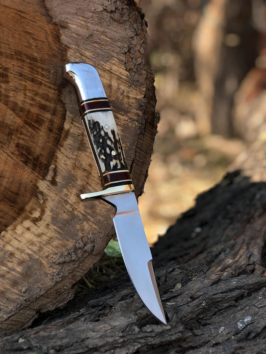 handmade skinning knife stainless steel stag handle with seath
