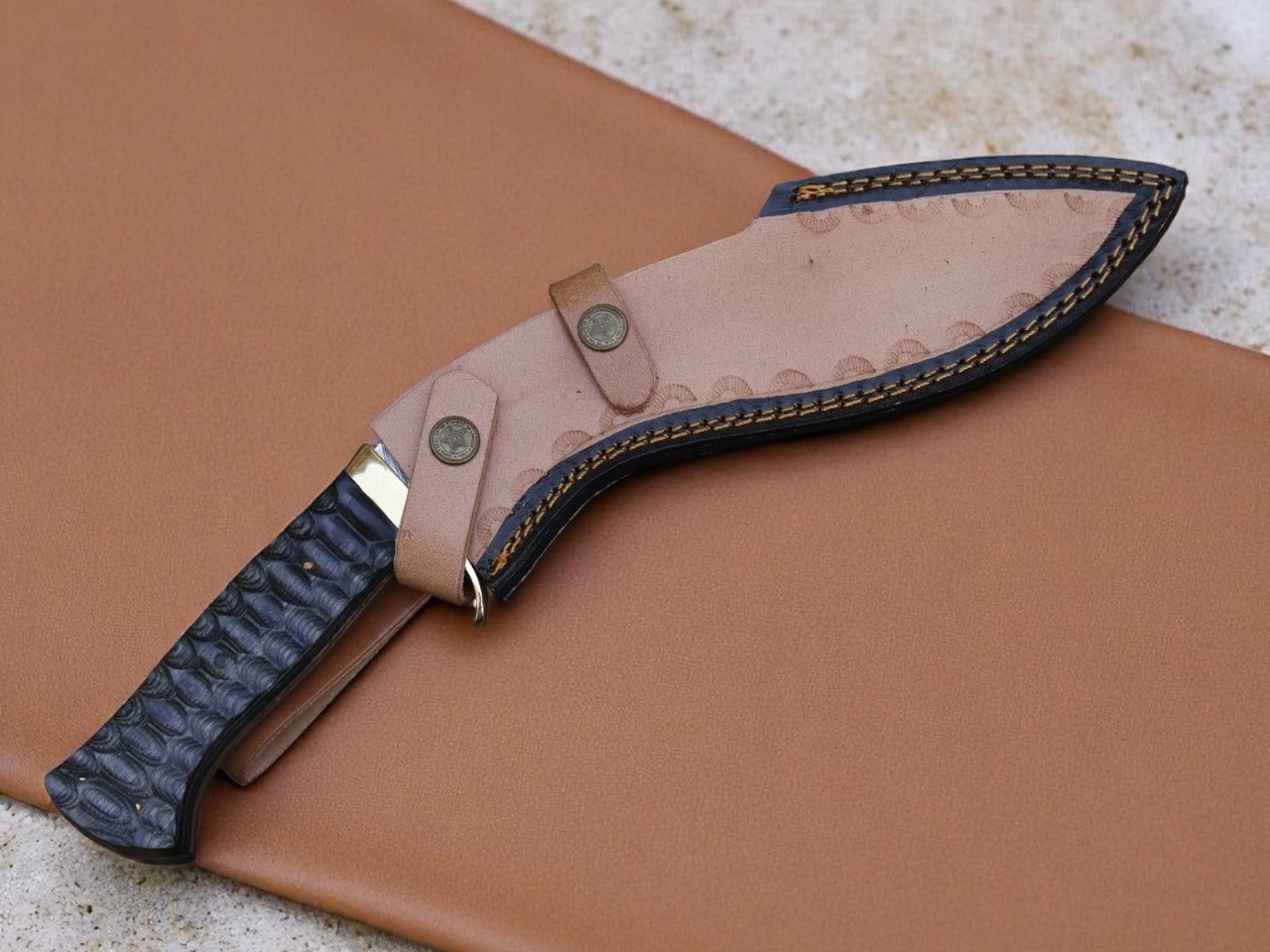 Custom Handmade Damascus Steel Kukri Knife With Leather Sheath
