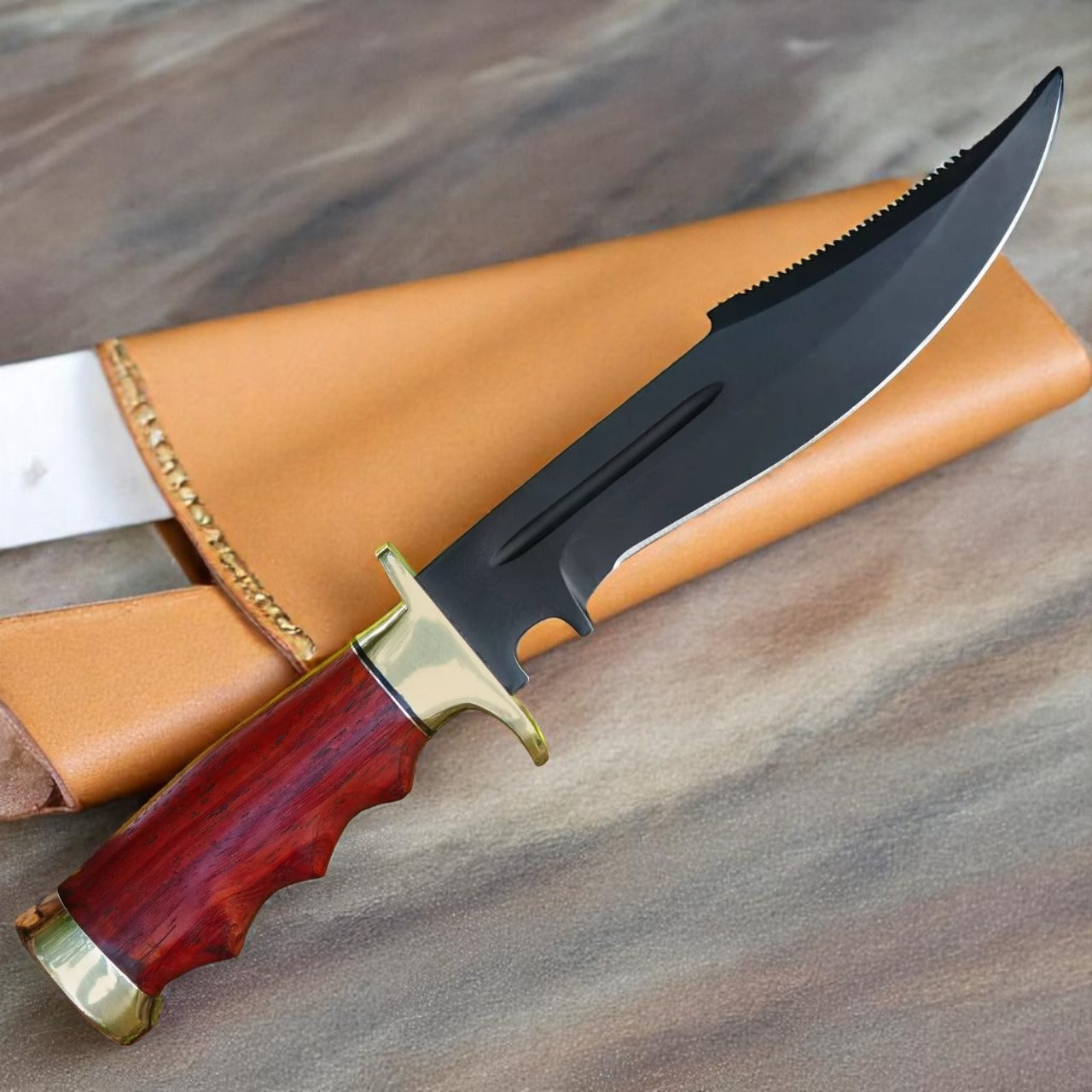 Custom Handmade Hunting Knife With Leather Sheath