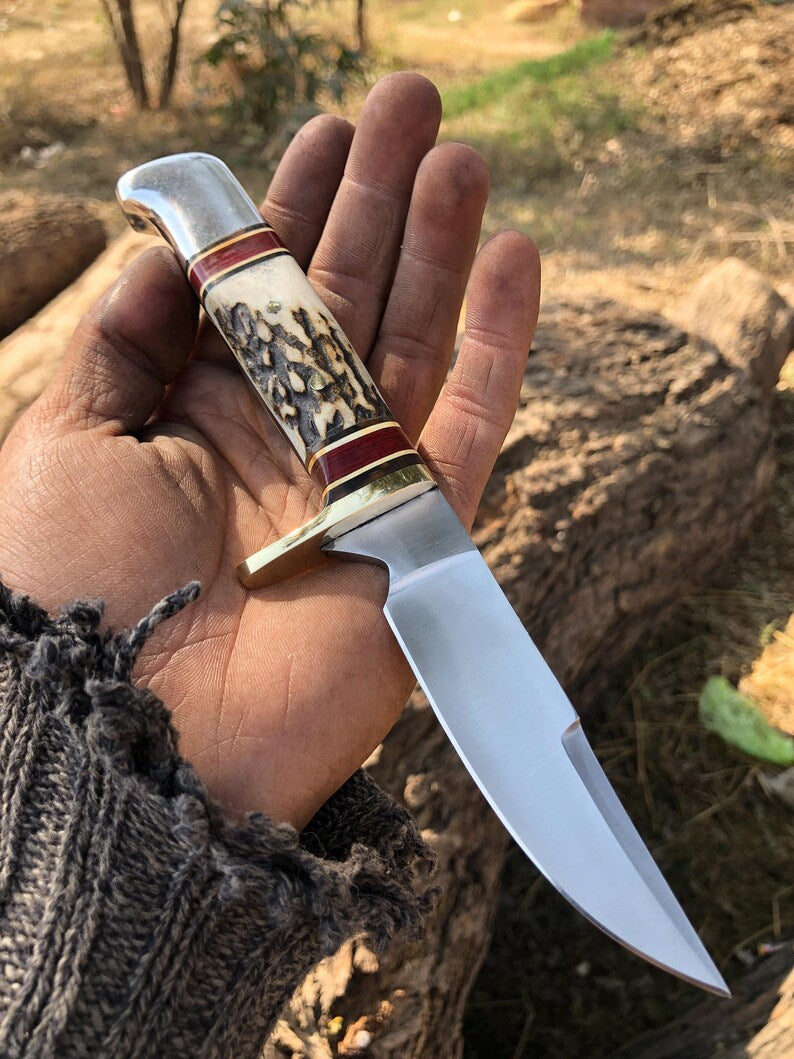 handmade skinning knife stainless steel stag handle with seath