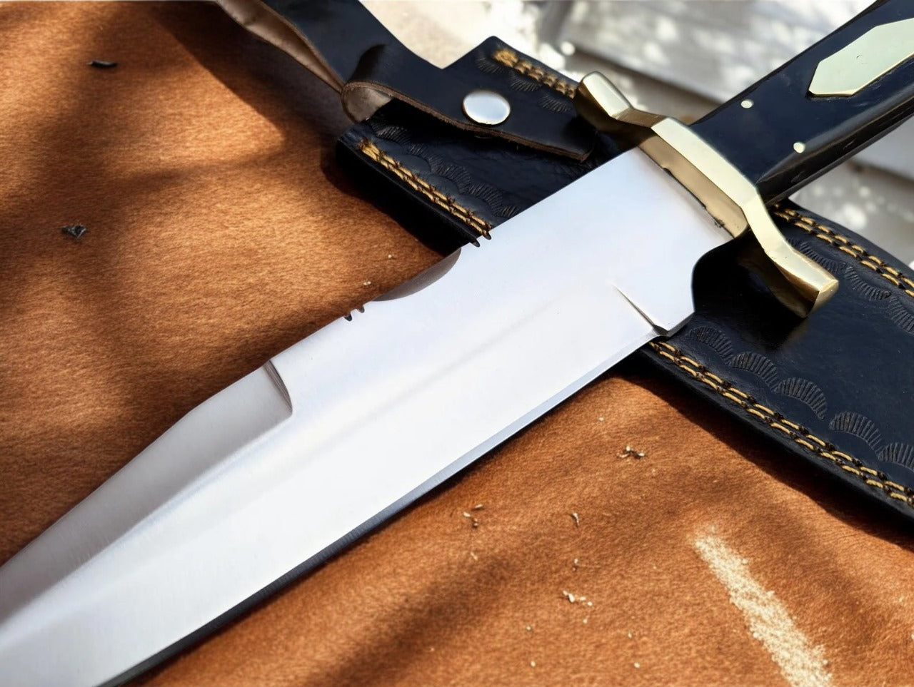 Custom Handmade Hunting Bowie Knife With Leather Sheath