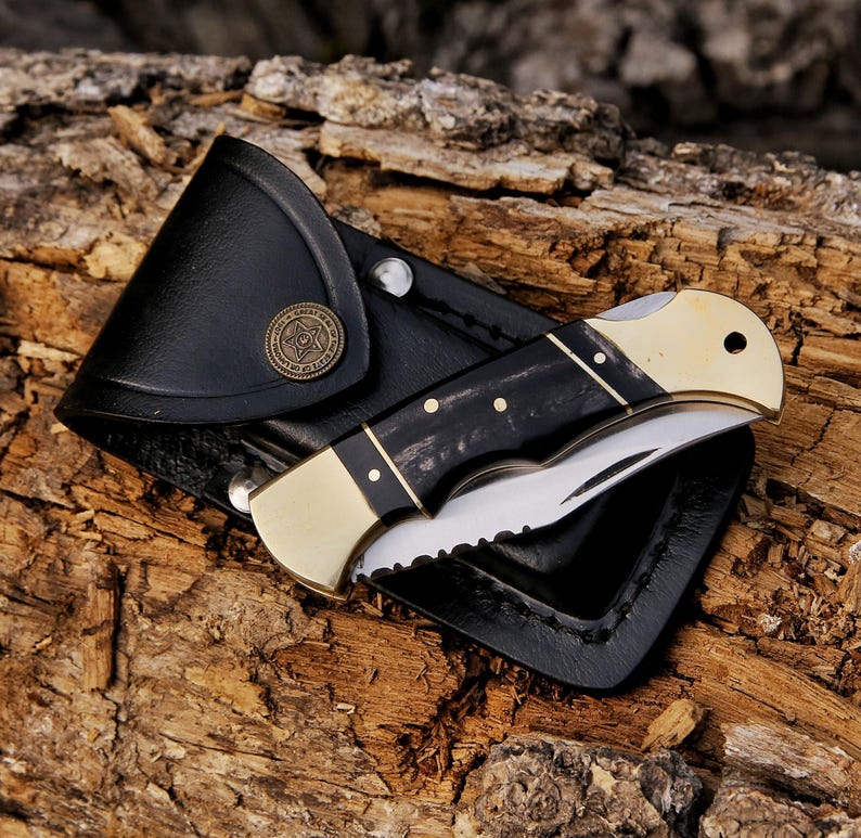 Custom Handmade Pocket Knife With Leather Pouch