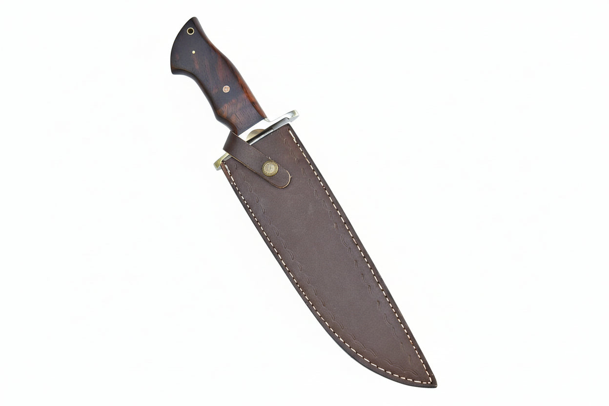 Handmade Damascus Steel Bowie Knife Blade Hunting Survival With Leather Sheath