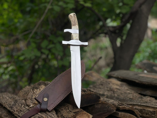 Hand Crafted Beautifully Designed High Polished D2 Steel Bowie Knife with Premium Leather Sheath Cover